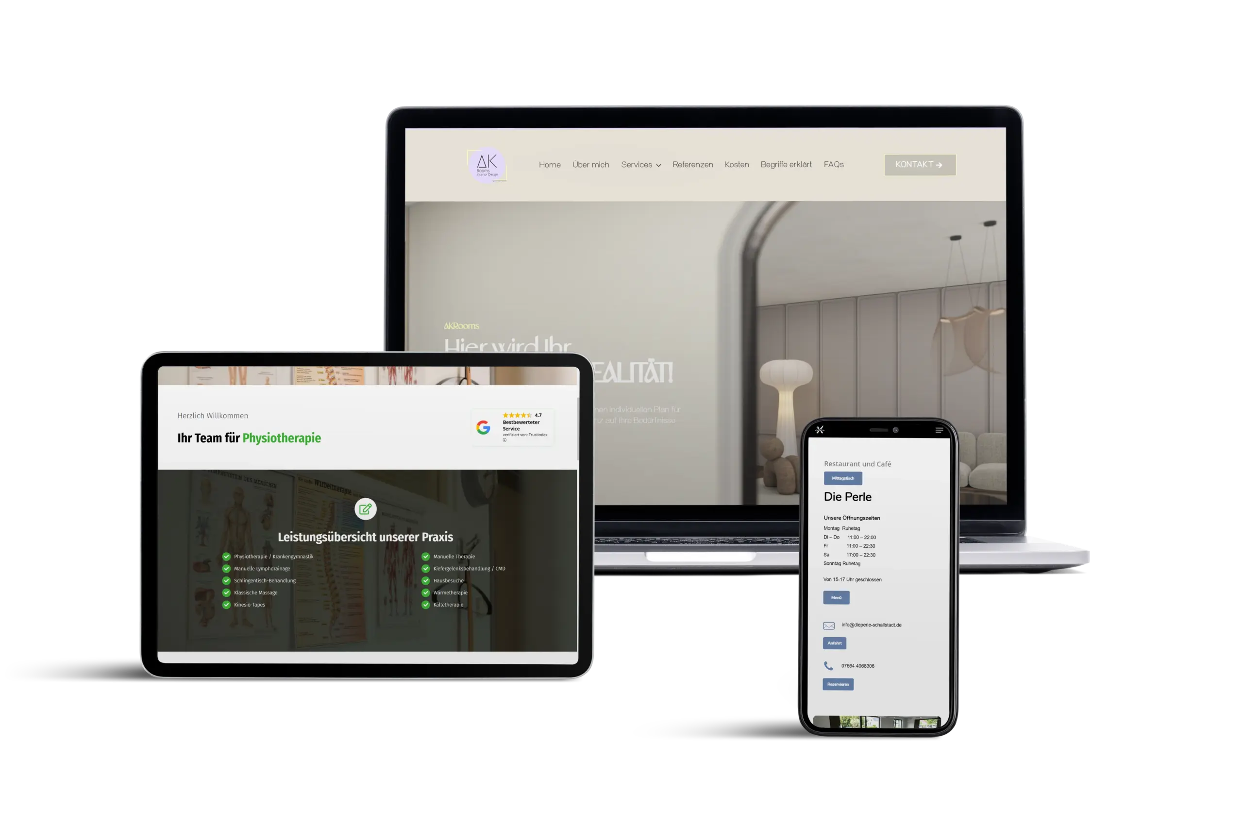 Webseiten auf Laptop, Tablet und Smartphone