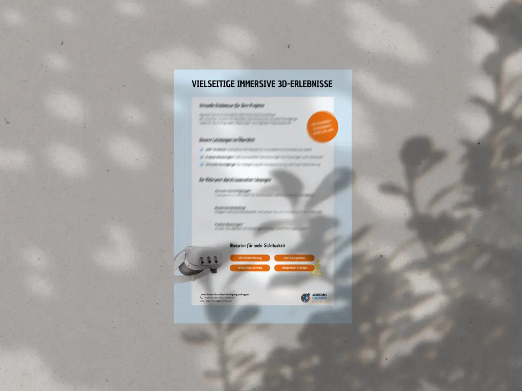 Flyer über immersive 3D-Erlebnisse und VR-Lösungen
